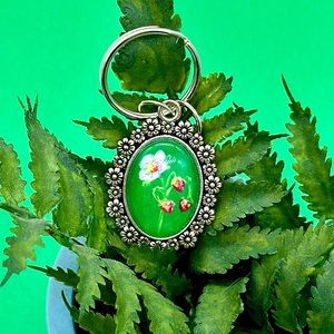 Hand-painted Wild Strawberry Keychain